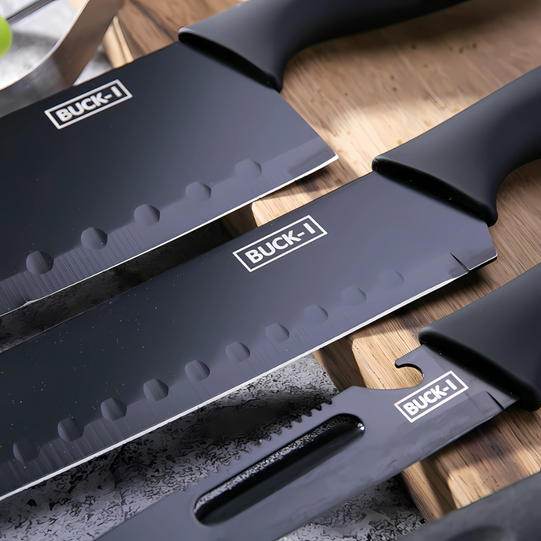 Black Japanese Santoku 5-Piece High-Quality Stainless Steel Knife Set
