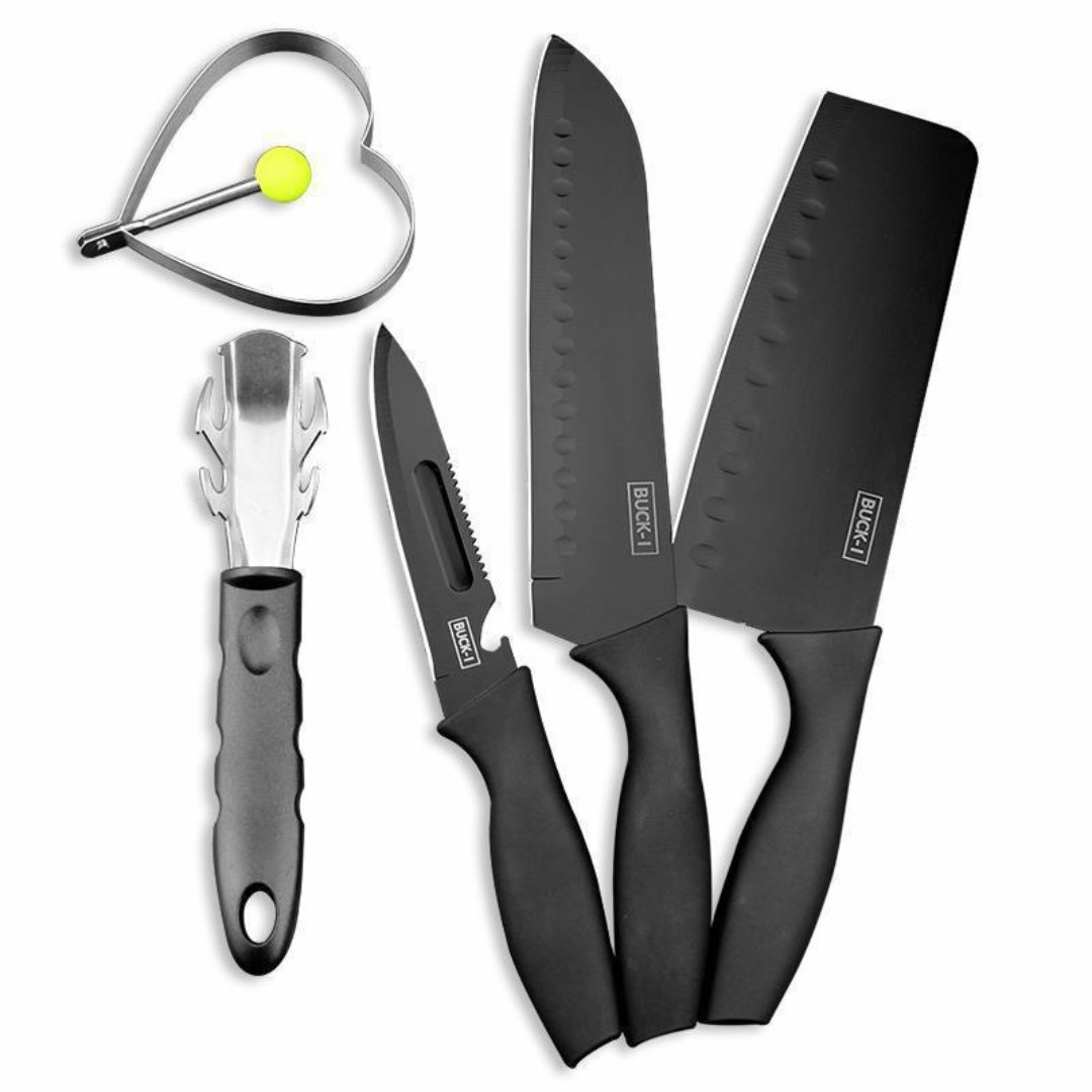 Black Japanese Santoku 5-Piece High-Quality Stainless Steel Knife Set