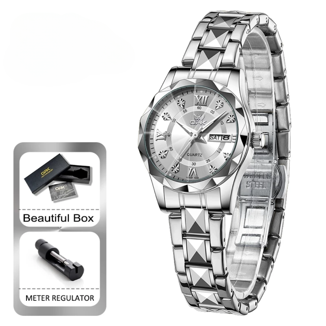 Elegant Waterproof Stainless Steel Silver Women’s Quartz Watch