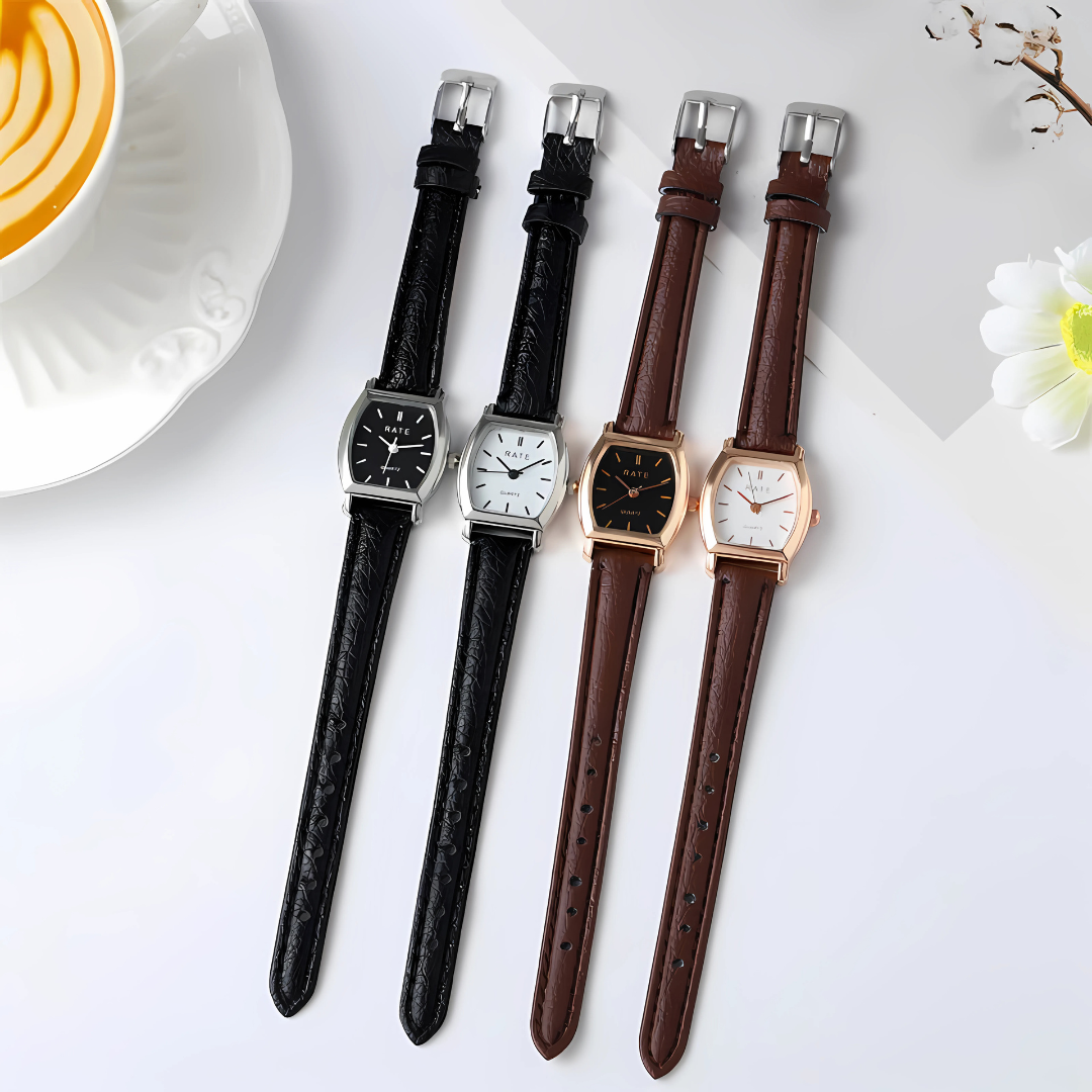 Women’s Tonneau Dial Watch Stylish Leather Strap Quartz Timepiece