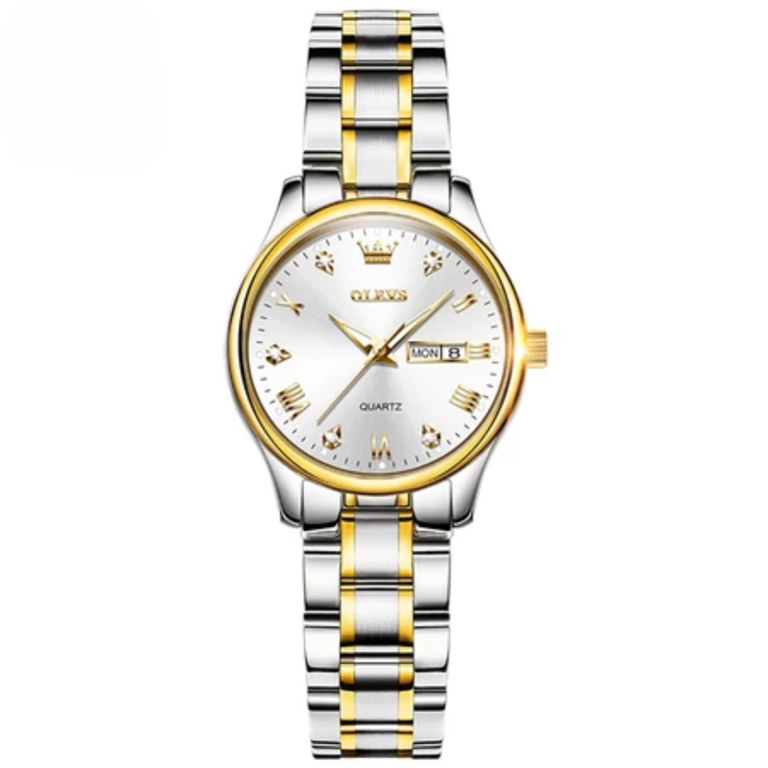 Elegant Women’s Gold & Silver Stainless Steel Waterproof Quartz