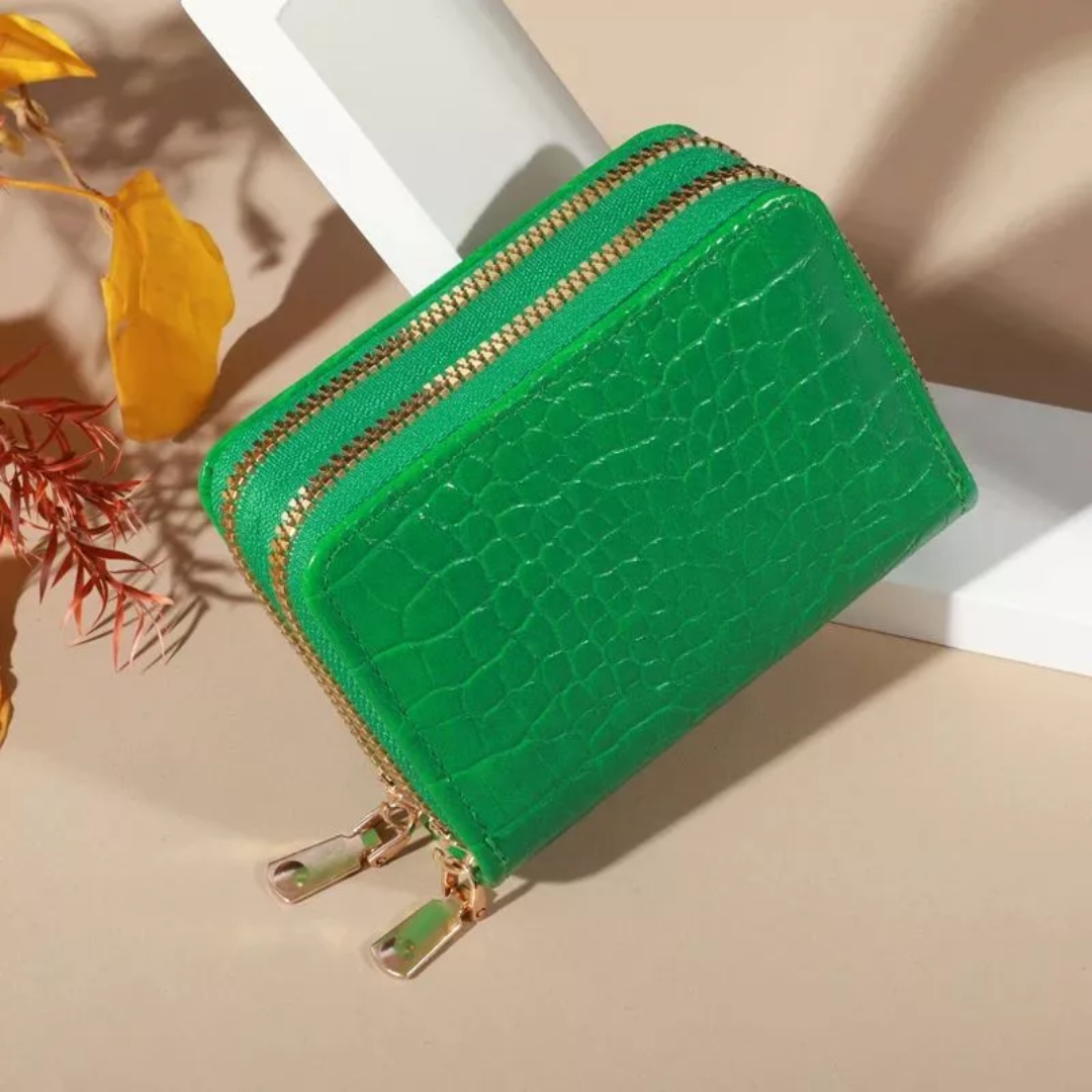 Elegant Women’s Multi-Card Wallet Double Zipper PU Leather Clutch Purse