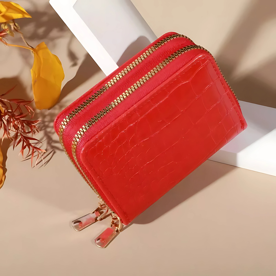 Elegant Women’s Multi-Card Wallet Double Zipper PU Leather Clutch Purse