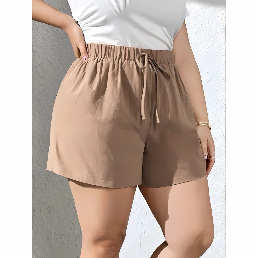 Melody Cotton Linen Casual Shorts for Women with Front Waist Pockets