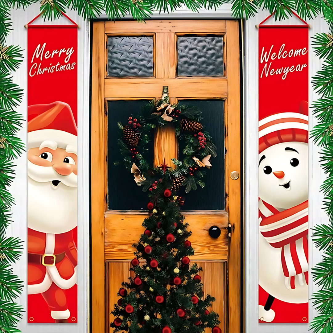 2025 Merry Christmas Porch Sign – Outdoor Decorative Door Banner