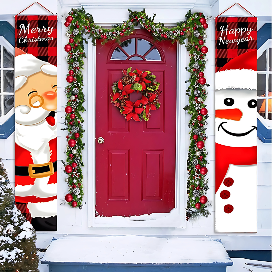 2025 Merry Christmas Porch Sign – Outdoor Decorative Door Banner