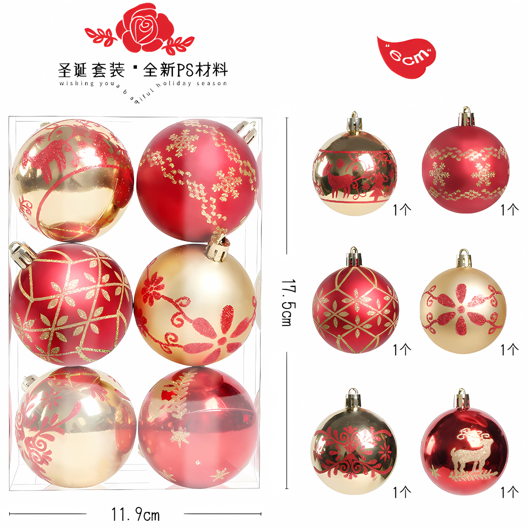 6Pcs 6CM Colorful Christmas Balls Xmas Tree Ornaments