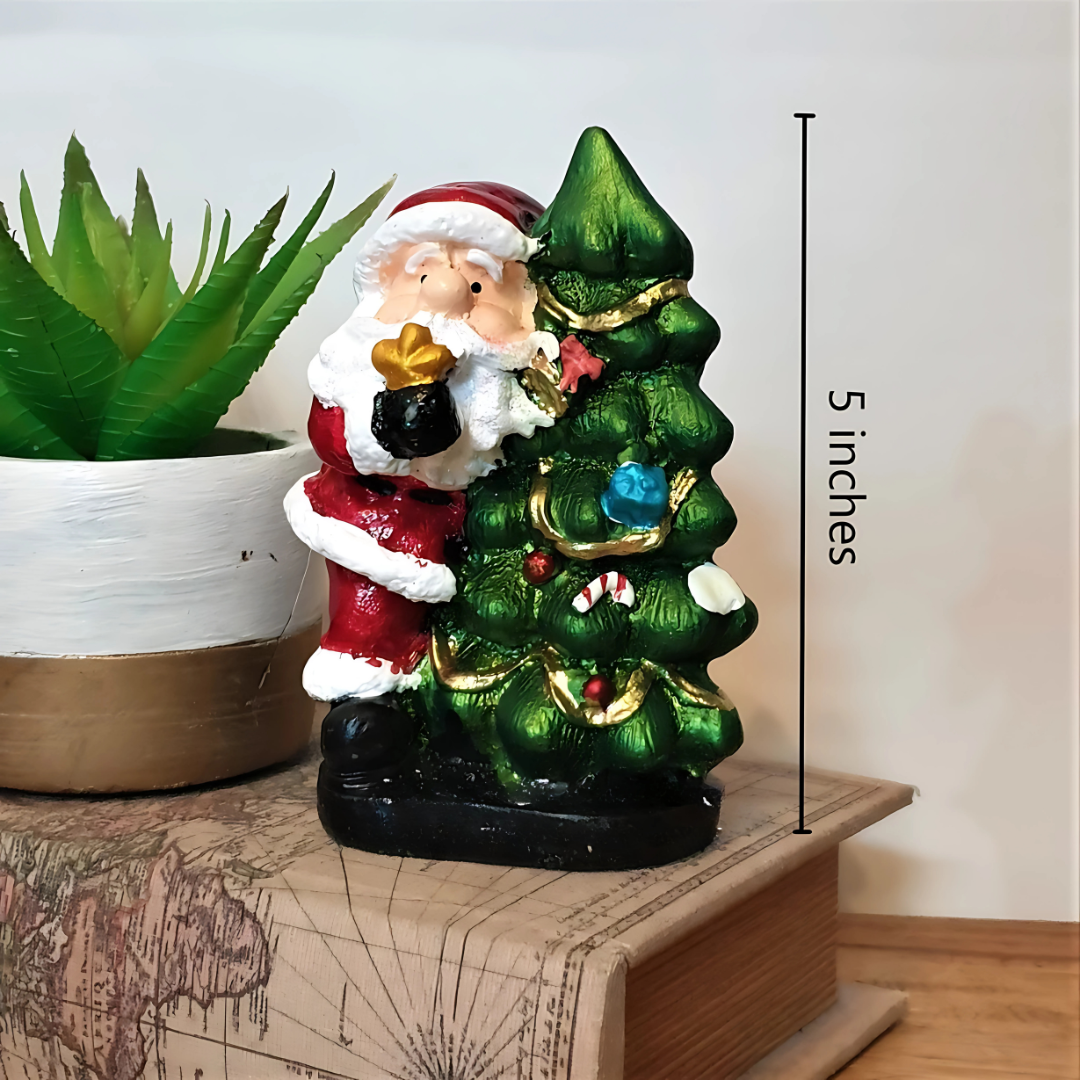 Christmas Decor Santa Claus Hugging Christmas Tree Figurine