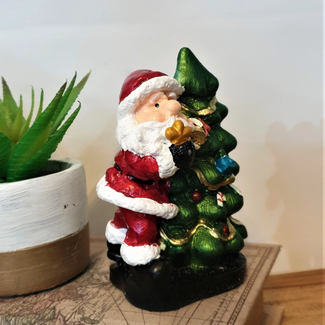 Christmas Decor Santa Claus Hugging Christmas Tree Figurine