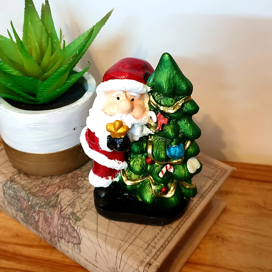 Christmas Decor Santa Claus Hugging Christmas Tree Figurine
