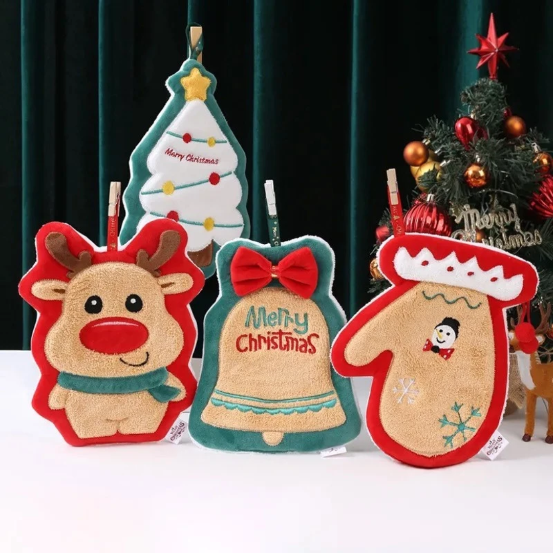 Cute Christmas Coral Velvet Hand Towel Quick Dry Kitchen & Bathroom Towel