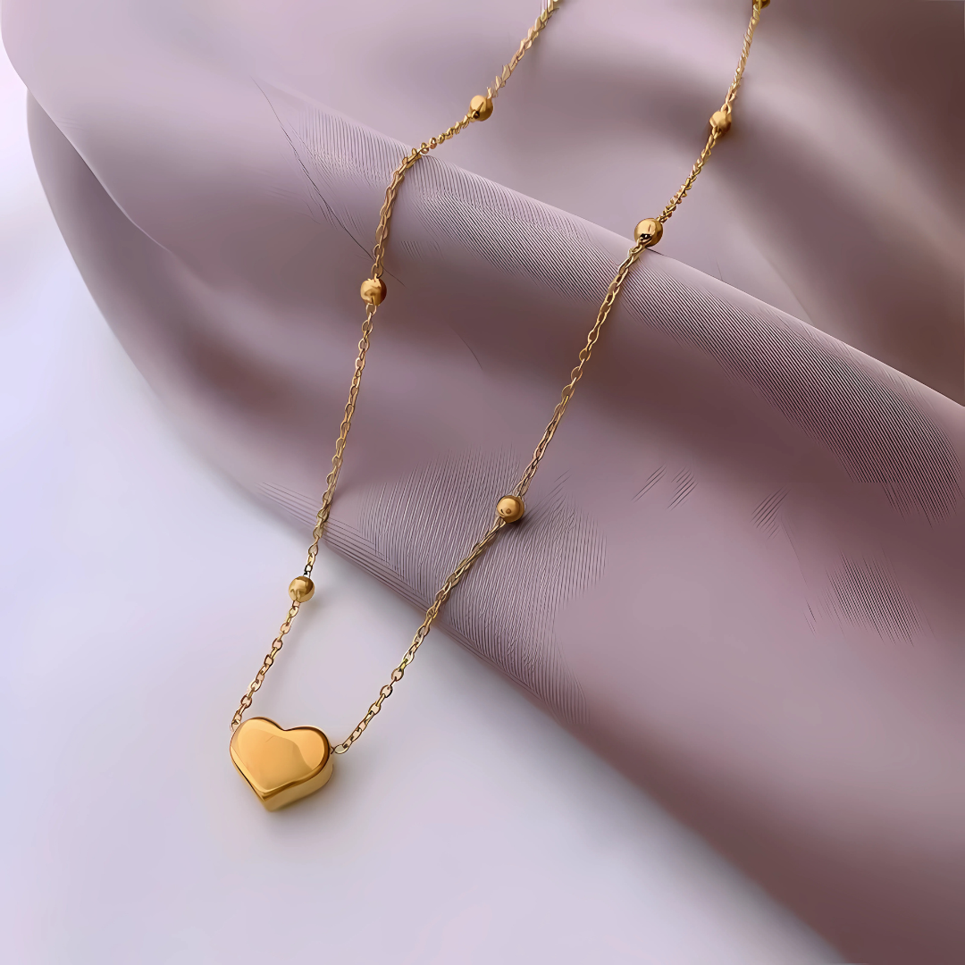 2pcs Gold Plated Jewelry Set for Women Heart Design Necklace & Earrings