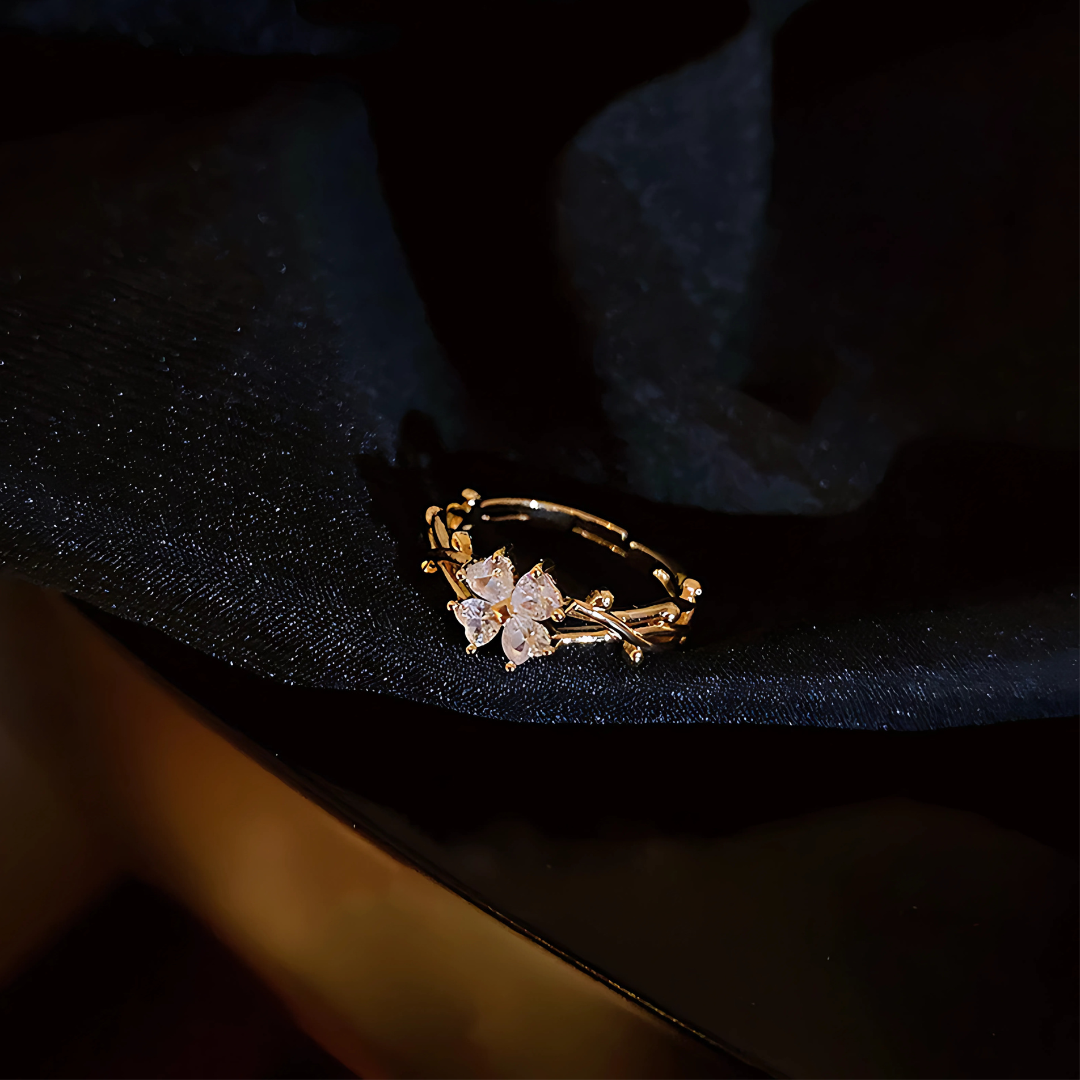 Purple Four-Leaf Clover Zircon Open Ring for Women