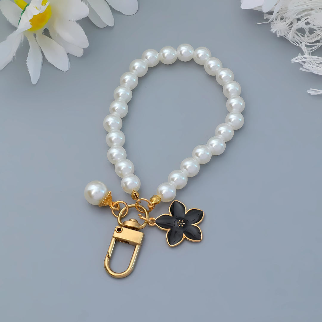 Elegant Flower Heart Bracelet Keychain Faux Pearl Chain Handbag Pendant Gift