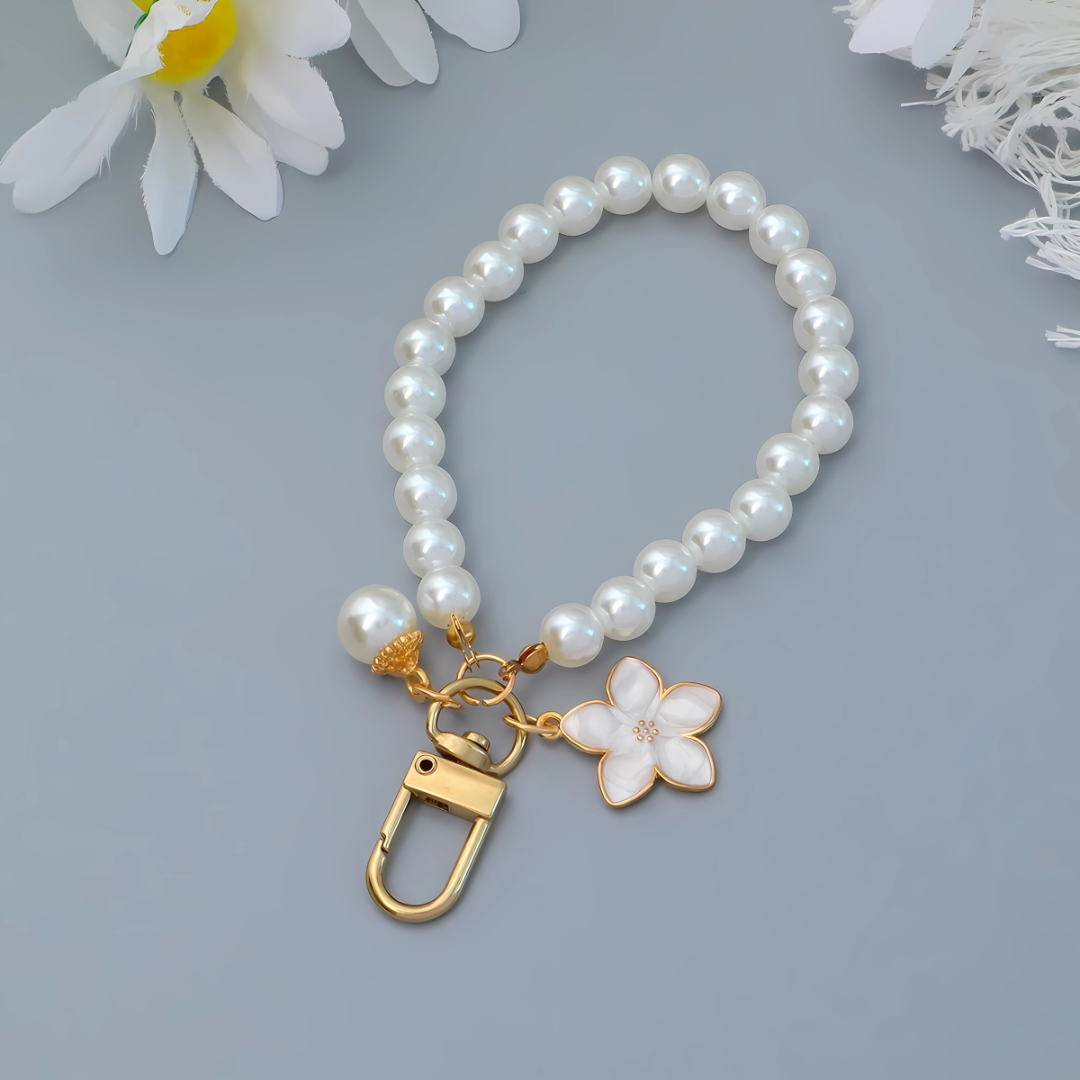 Elegant Flower Heart Bracelet Keychain Faux Pearl Chain Handbag Pendant Gift