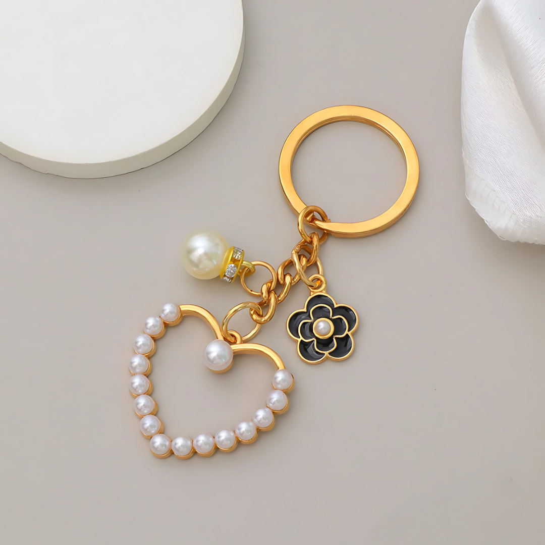 Elegant Flower Heart Bracelet Keychain Faux Pearl Chain Handbag Pendant Gift