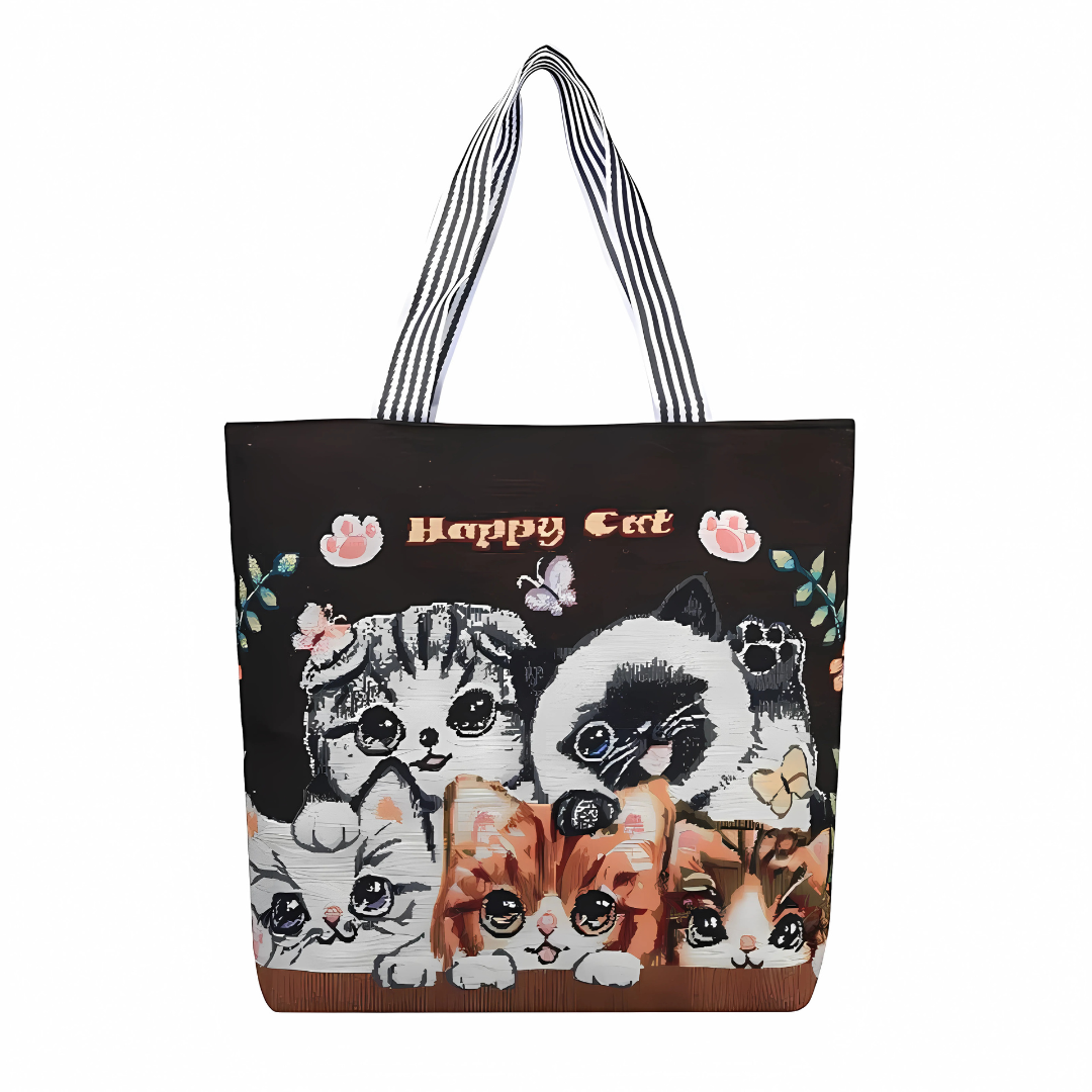 Charming Printed Canvas Tote Bag with Zipper Closure