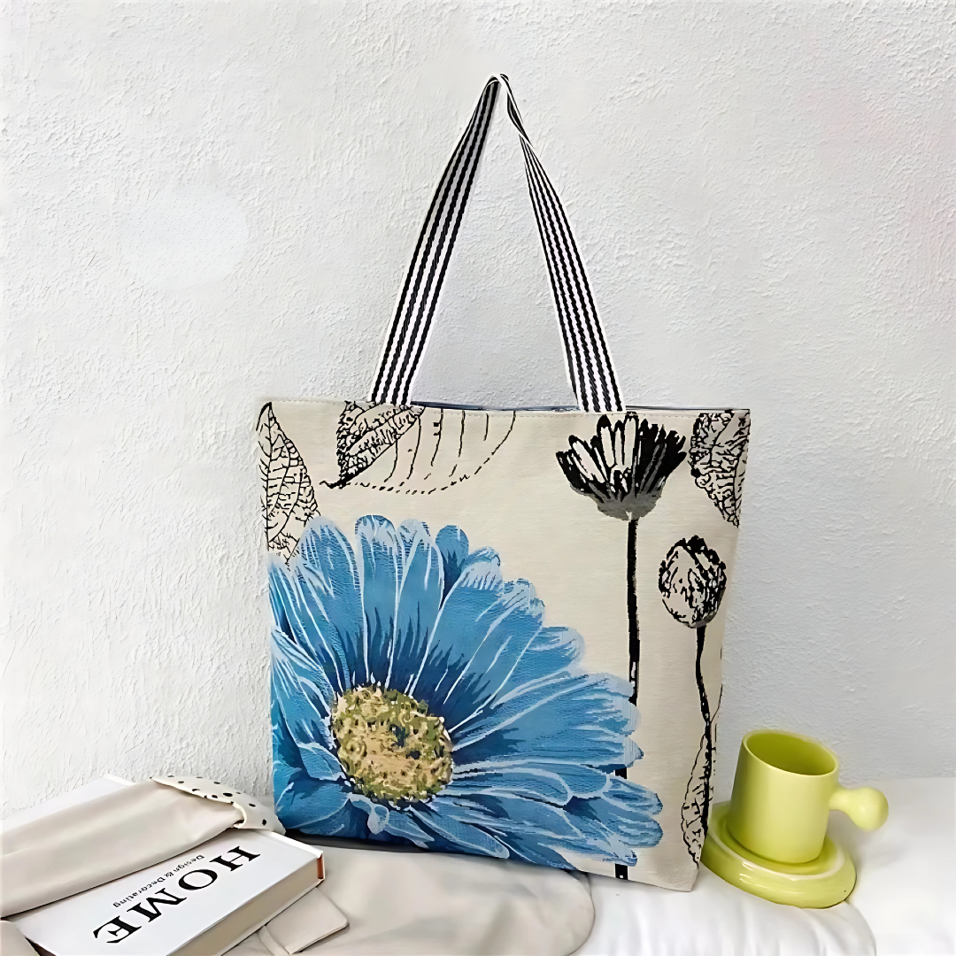 Charming Printed Canvas Tote Bag with Zipper Closure