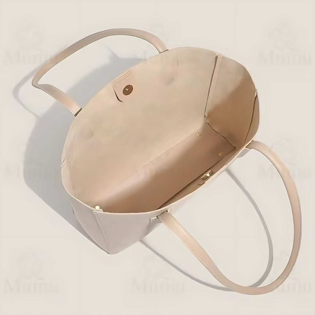 Korean Women’s Large Capacity Minimalist Leather Shoulder Tote Bag with Free Pouch