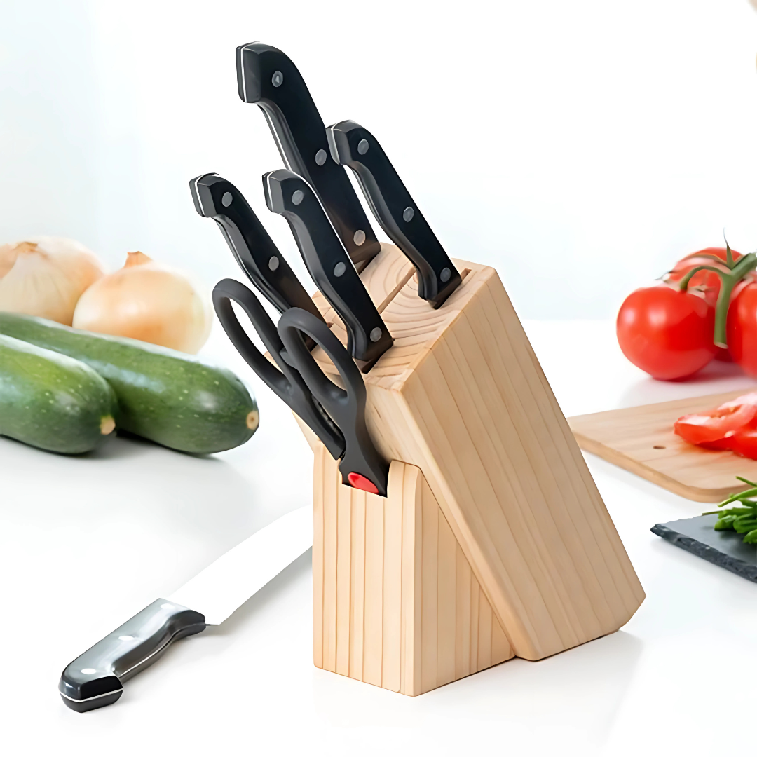 7-Piece Kitchen Knife Set with Wooden Block Stand