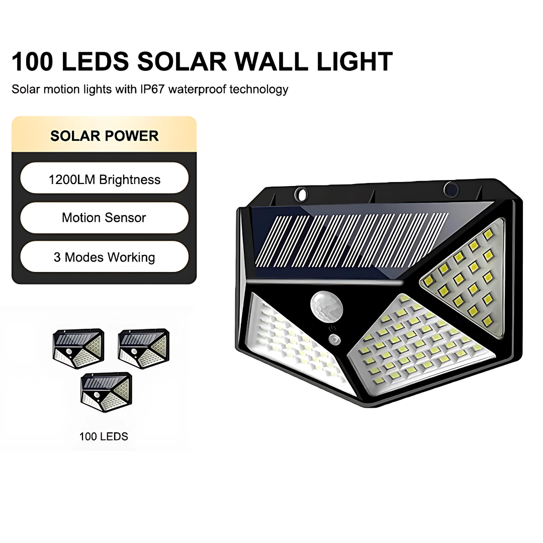 100 LED Solar Wall Light – Motion Sensor | IP65 Outdoor Security