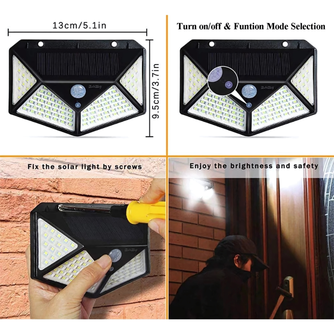 100 LED Solar Wall Light – Motion Sensor | IP65 Outdoor Security