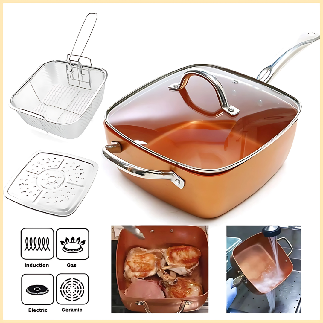 Copper Square Pan Set – 5-Piece Non-Stick Cookware