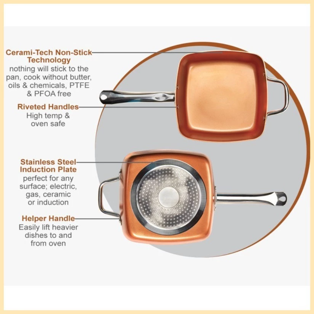 Copper Square Pan Set – 5-Piece Non-Stick Cookware