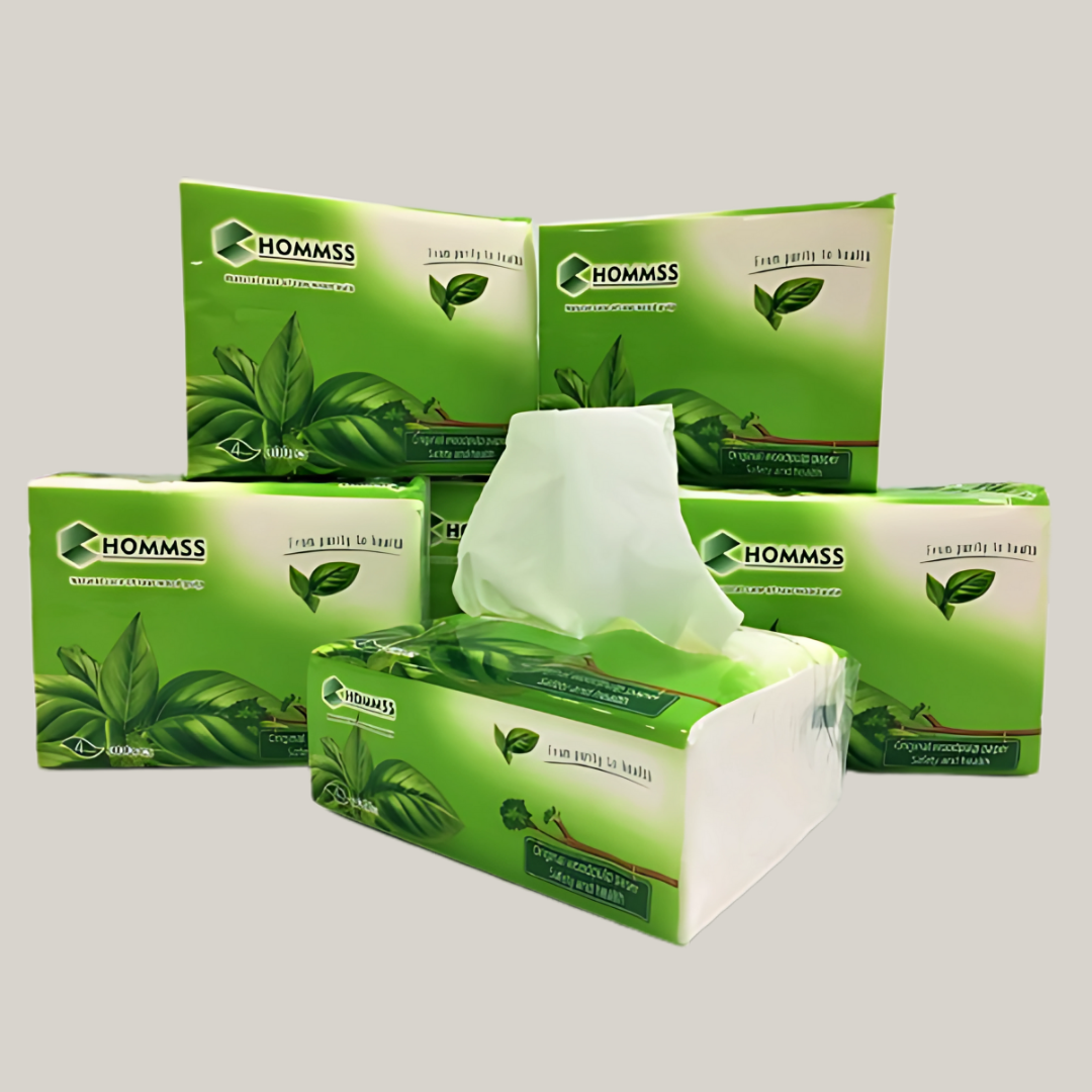 Hommss Facial Tissue 8-Pack – 300 Sheets, 100% Pure Wood Pulp