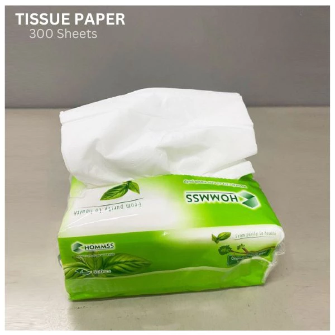 Hommss Facial Tissue 8-Pack – 300 Sheets, 100% Pure Wood Pulp