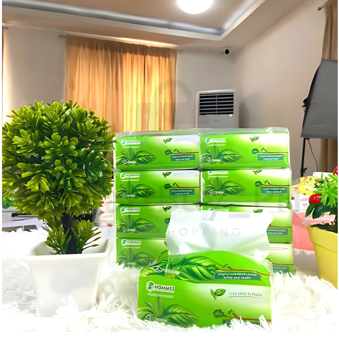 Hommss Facial Tissue 8-Pack – 300 Sheets, 100% Pure Wood Pulp