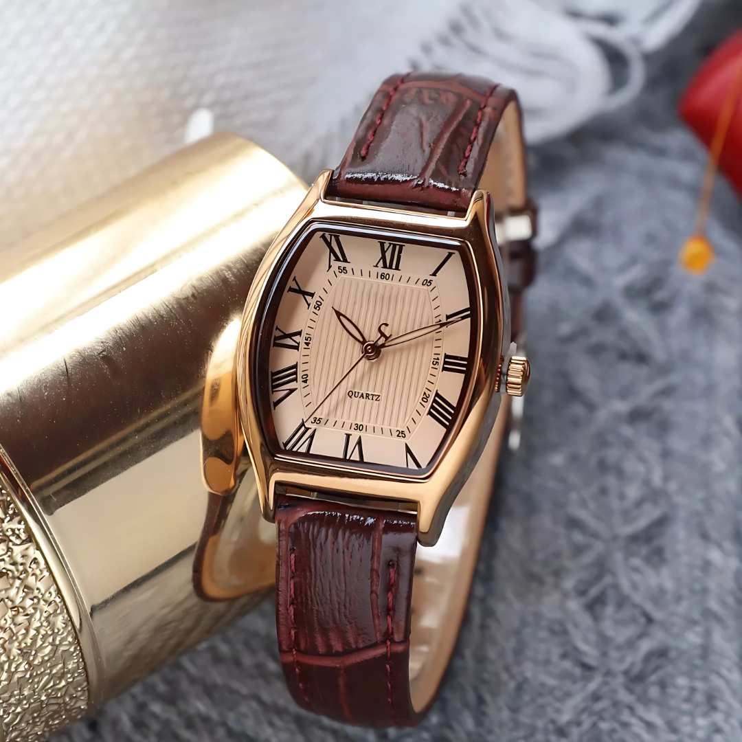 Women's Retro Quartz Watch | Brown Leather Strap | Vintage Style Timepiece
