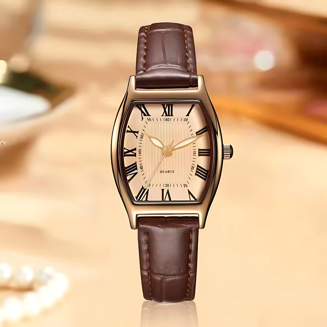 Women's Retro Quartz Watch | Brown Leather Strap | Vintage Style Timepiece