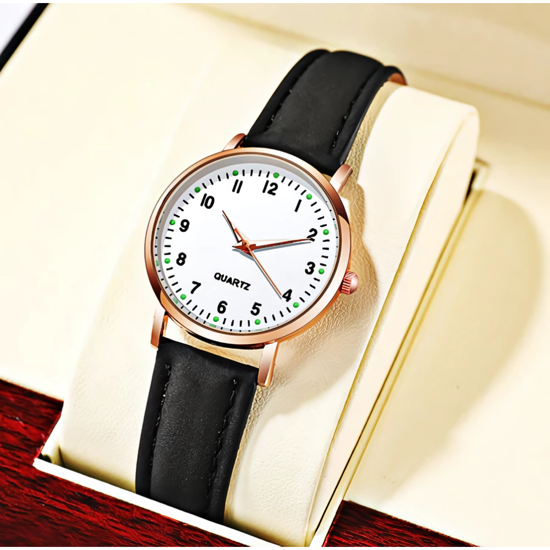 Unisex Glow-in-the-Dark Casual Leather Quartz Watch for Teens & Women
