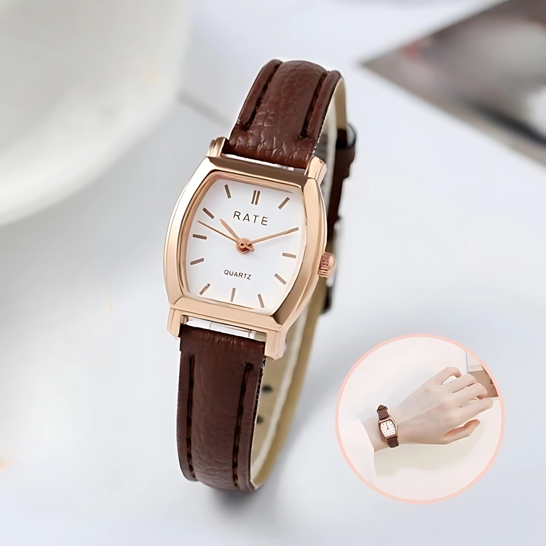 Women’s Tonneau Dial Watch Stylish Leather Strap Quartz Timepiece