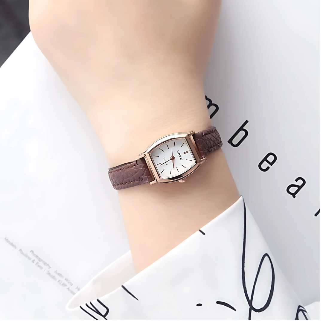 Women’s Tonneau Dial Watch Stylish Leather Strap Quartz Timepiece