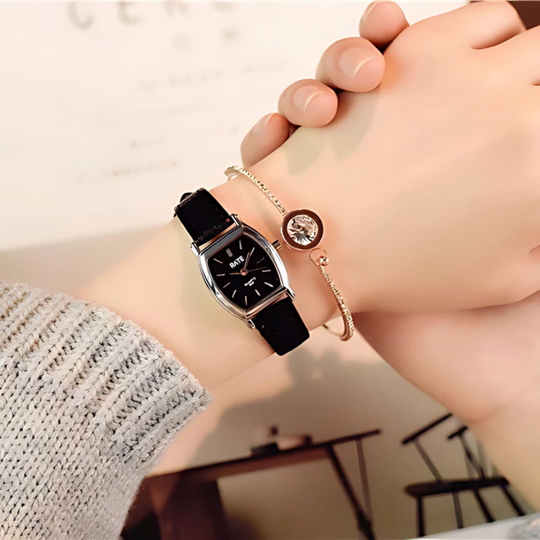 Women’s Tonneau Dial Watch Stylish Leather Strap Quartz Timepiece