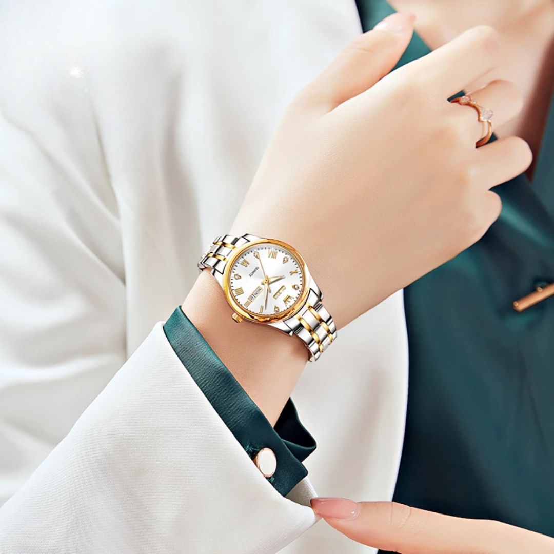 Elegant Women’s Gold & Silver Stainless Steel Waterproof Quartz