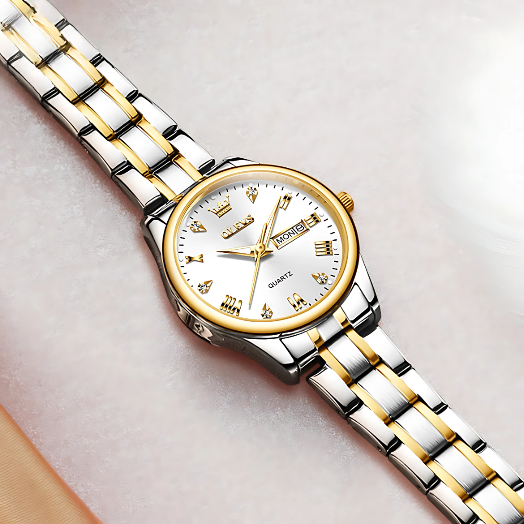 Elegant Women’s Gold & Silver Stainless Steel Waterproof Quartz