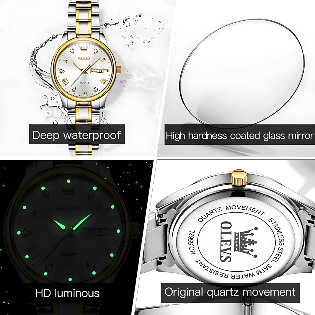 Elegant Women’s Gold & Silver Stainless Steel Waterproof Quartz