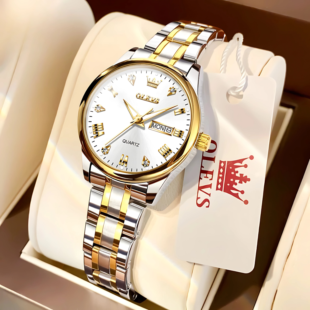 Elegant Women’s Gold & Silver Stainless Steel Waterproof Quartz