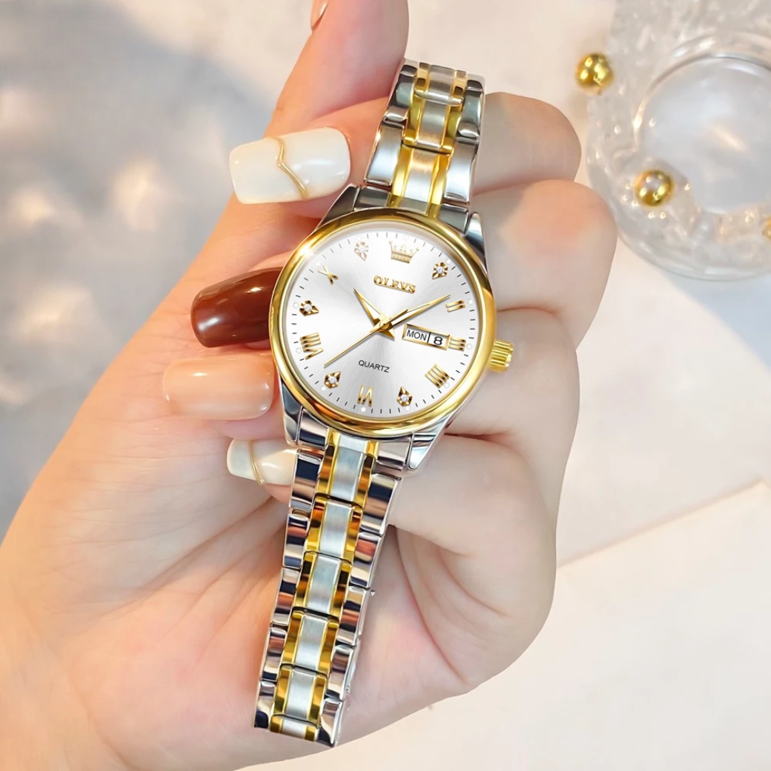 Elegant Women’s Gold & Silver Stainless Steel Waterproof Quartz