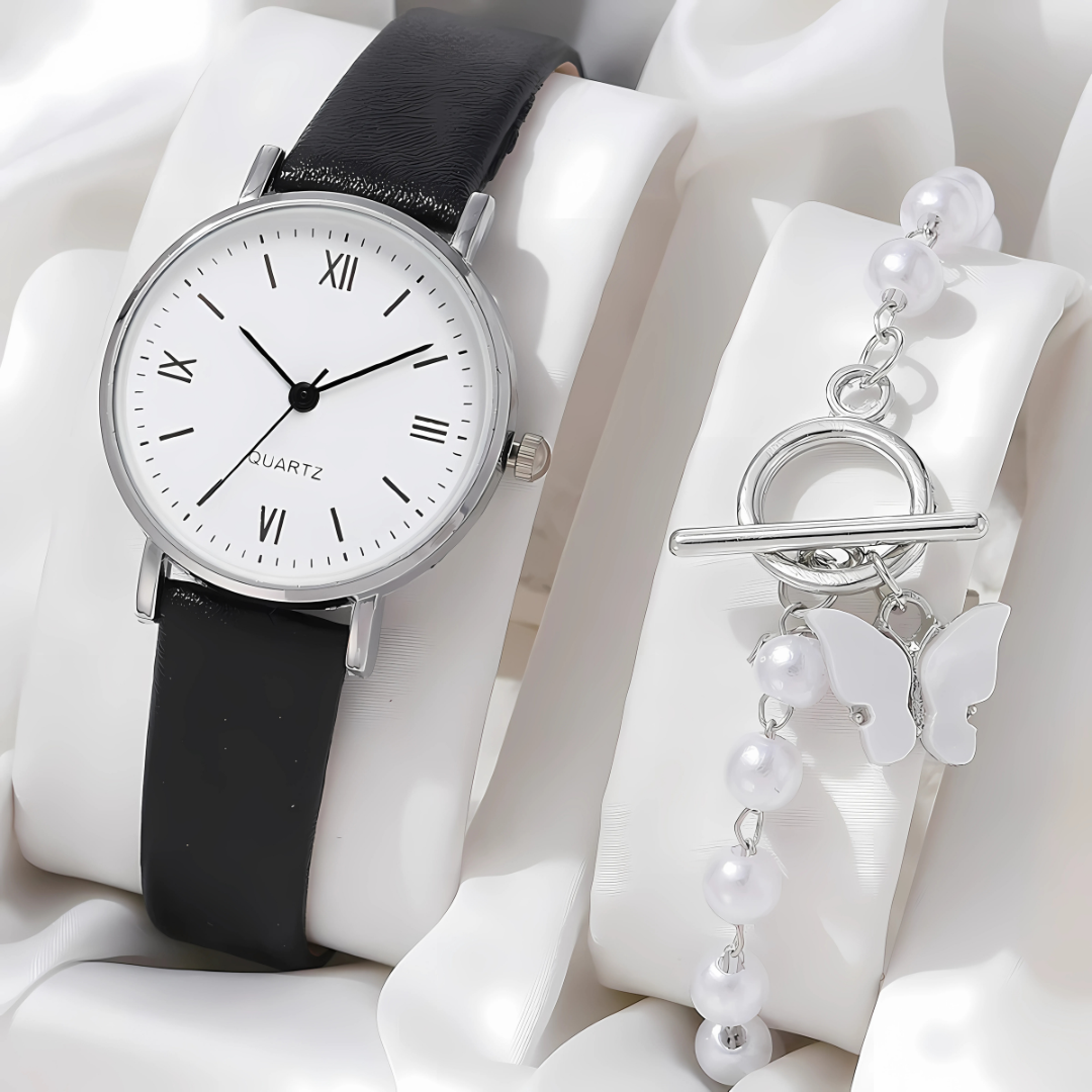 2-Piece Women’s Watch & Bracelet Set Roman Dial