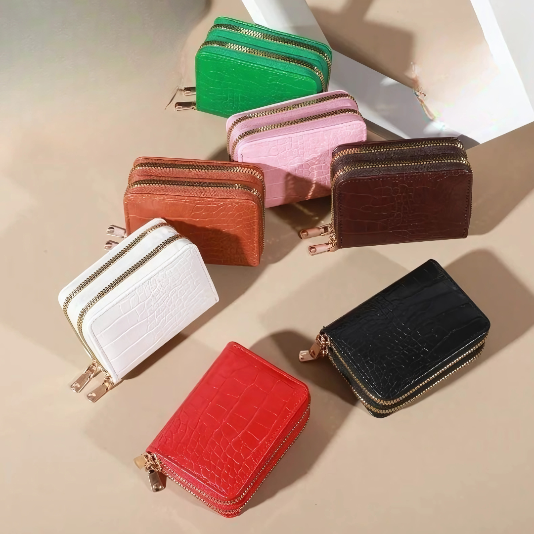 Elegant Women’s Multi-Card Wallet Double Zipper PU Leather Clutch Purse