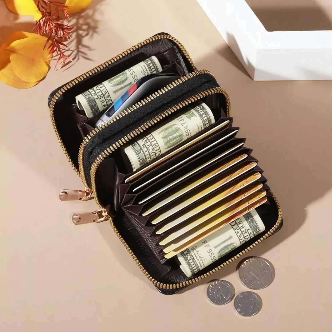 Elegant Women’s Multi-Card Wallet Double Zipper PU Leather Clutch Purse