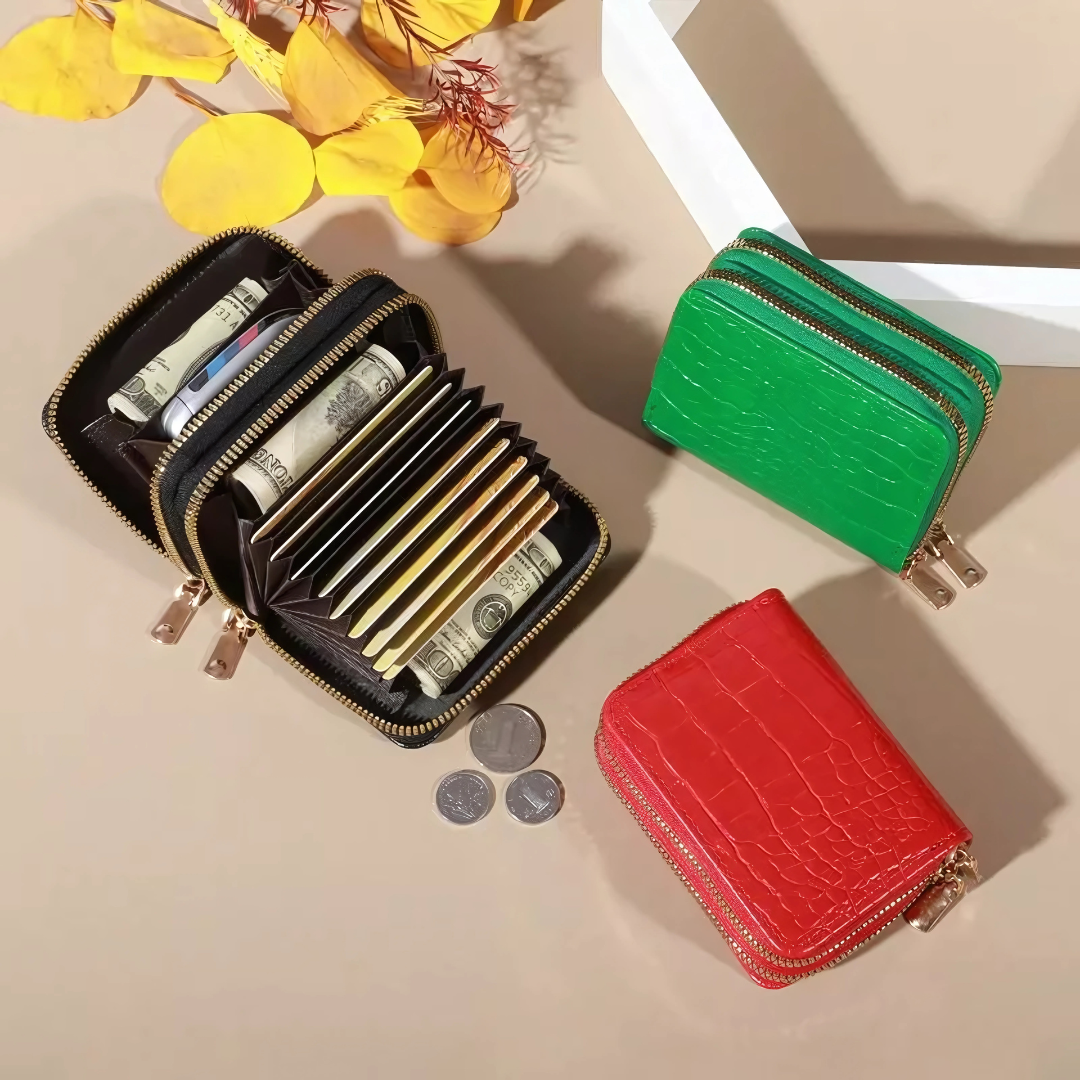 Elegant Women’s Multi-Card Wallet Double Zipper PU Leather Clutch Purse