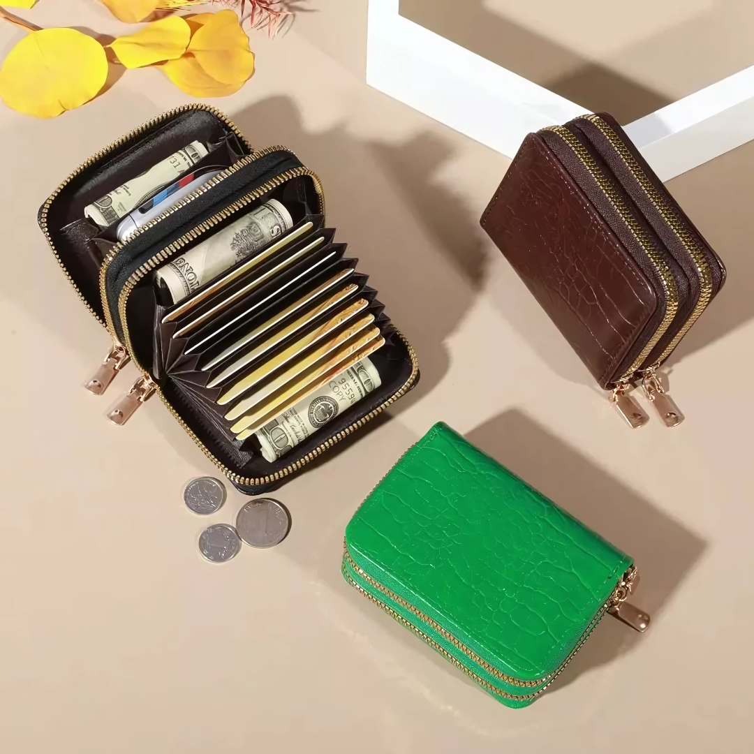 Elegant Women’s Multi-Card Wallet Double Zipper PU Leather Clutch Purse