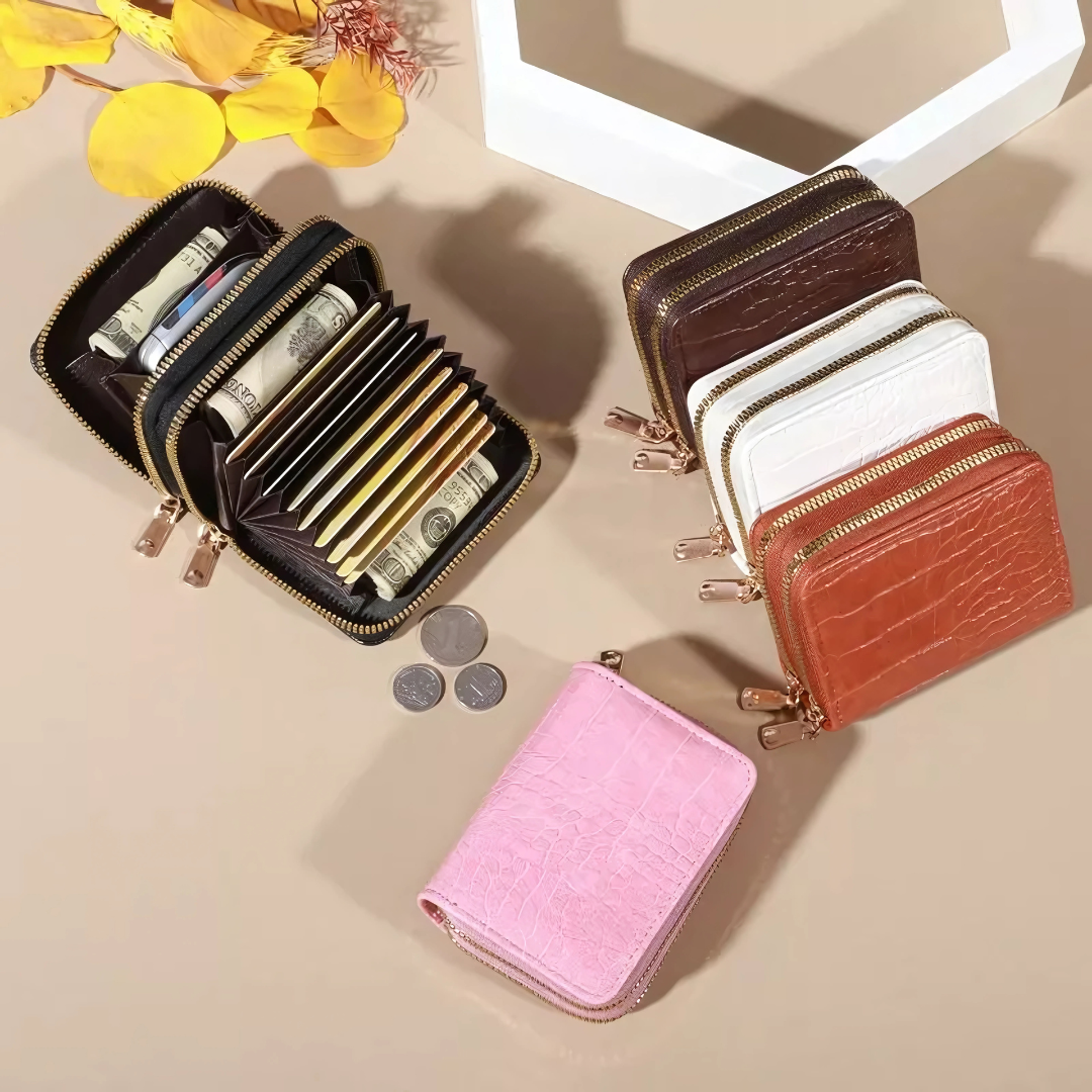 Elegant Women’s Multi-Card Wallet Double Zipper PU Leather Clutch Purse