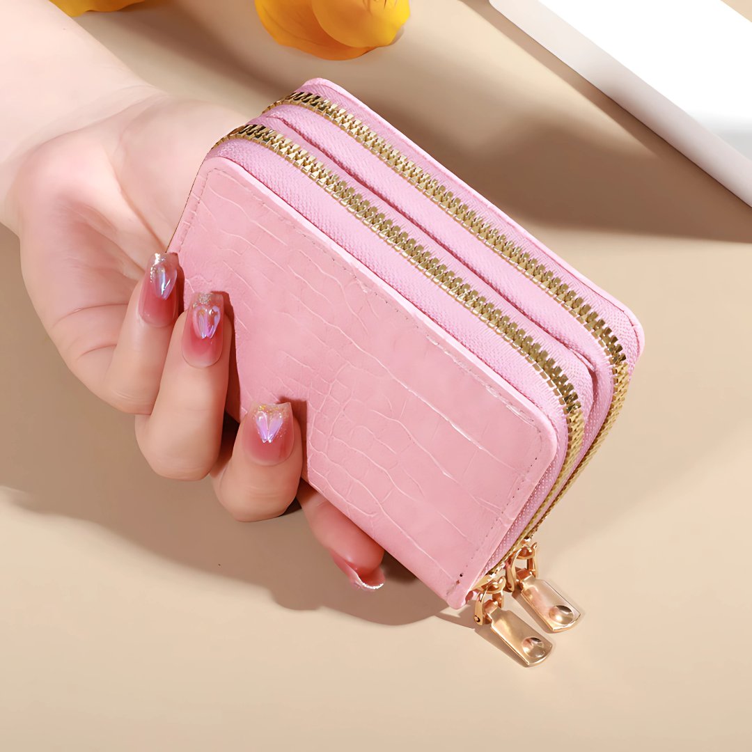 Elegant Women’s Multi-Card Wallet Double Zipper PU Leather Clutch Purse
