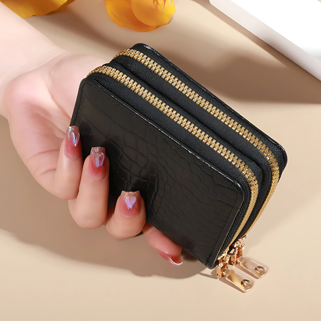 Elegant Women’s Multi-Card Wallet Double Zipper PU Leather Clutch Purse